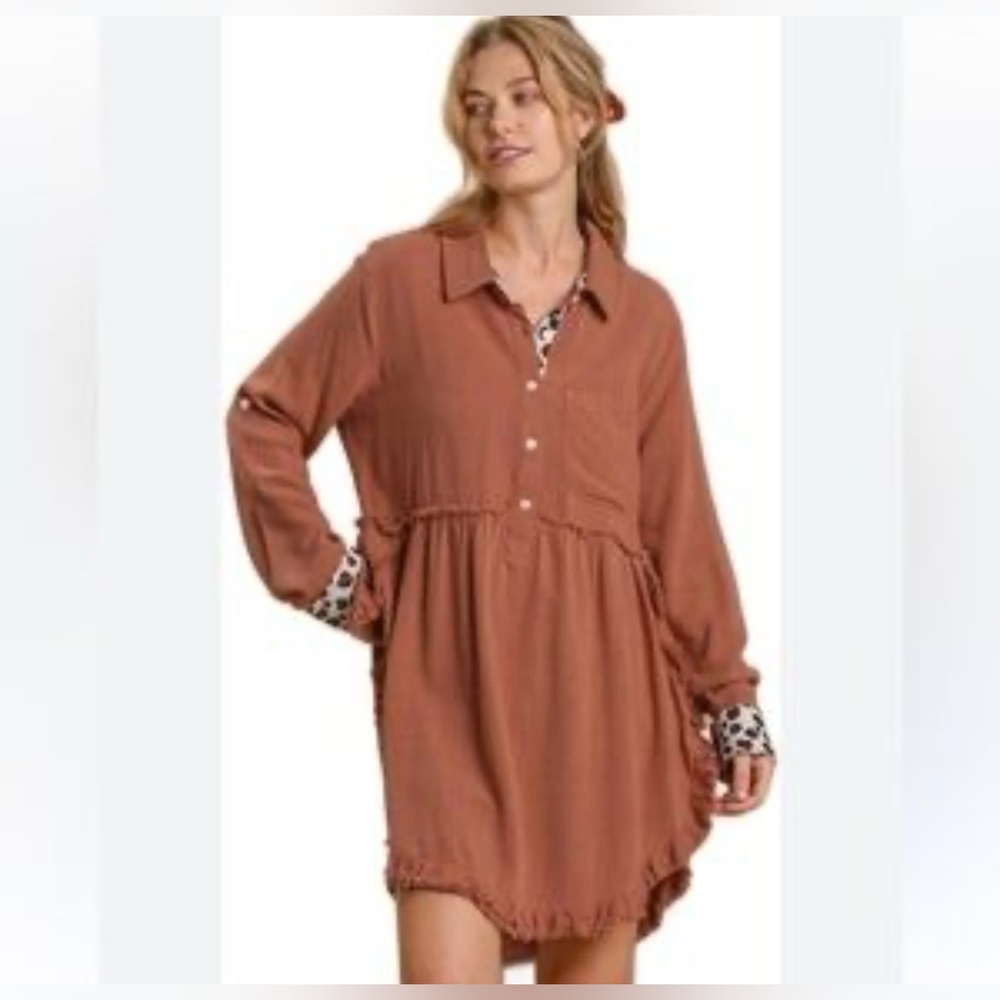 Umgee BNWT Button-Up Roll Up Sleeve Shirt Dress Size L